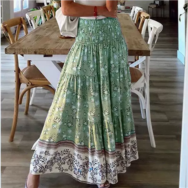 European and American Amazon New Printed Large Swing Skirt Bohemian Casual High Waist Long Dress Beach Dress for Women