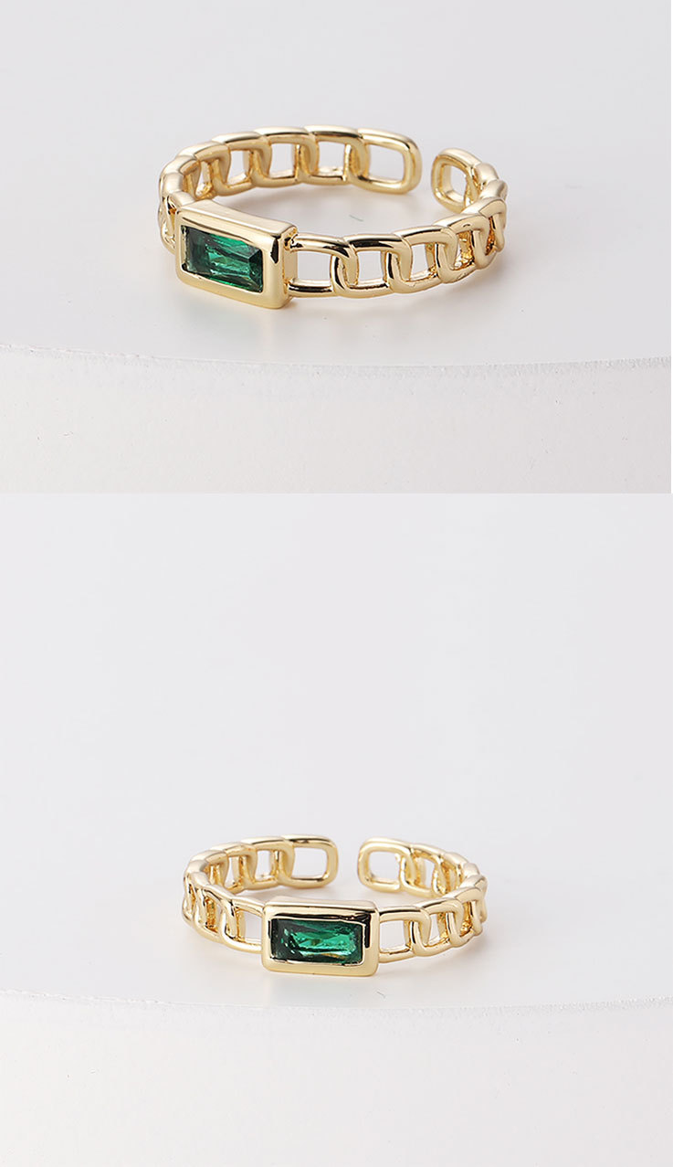 Fashion Geometric Green Zircon Inlaid Open-End Adjustable Ring Female