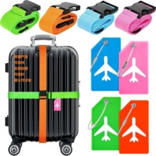 硅胶PVC行李牌绑带组合带挂绳设计防丢牌可配绑带