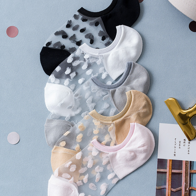 Summer Thin Transparent Glass Crystal Socks Lightweight Shallow Mouth Low-Top Mesh Hollow One-Piece Dropshipping Women's Boat Socks