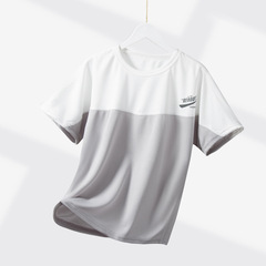A2024夏季兒童時尚潮范撞色運動短袖上衣中大男女童簡約字母汗衫T