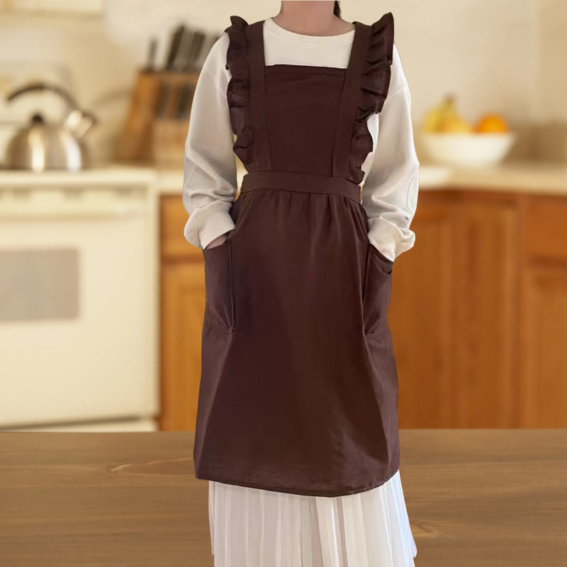 Cotton and Linen Shoulder Strap Artistic Fresh Apron for Painters with Retro Lace Ins Manicurist Floral Art Female Simple