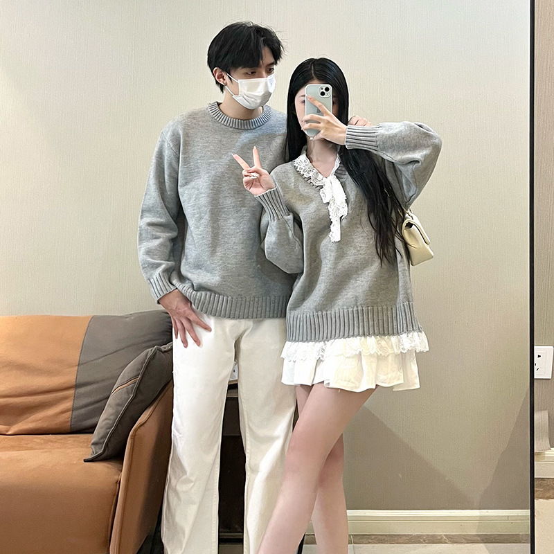2024 autumn and winter lazy wind lace lovers wool sweater long sleeve men's and women's pullover sweater a generation of hair
