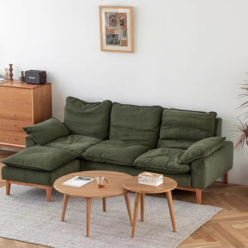 Nordic Solid Wood Fabric Sofa Cherry Wood Wick Cotton Small Apartment Living Room Japanese Simple Light Luxury Modern Combination