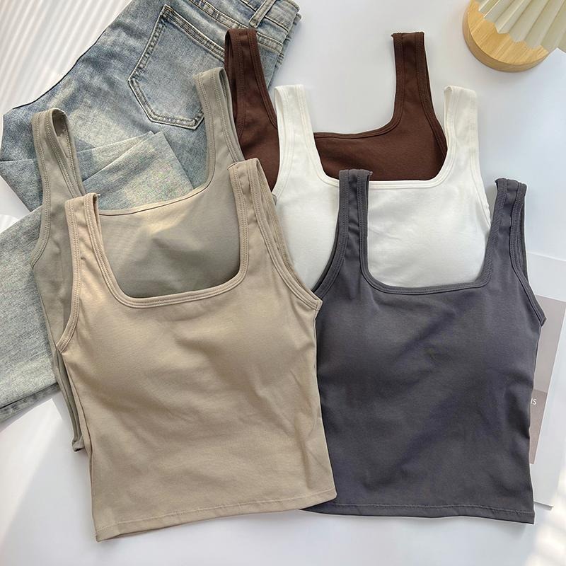 交叉露背设计感美背吊带带胸垫性感方领背心女内搭外穿短款上衣夏
