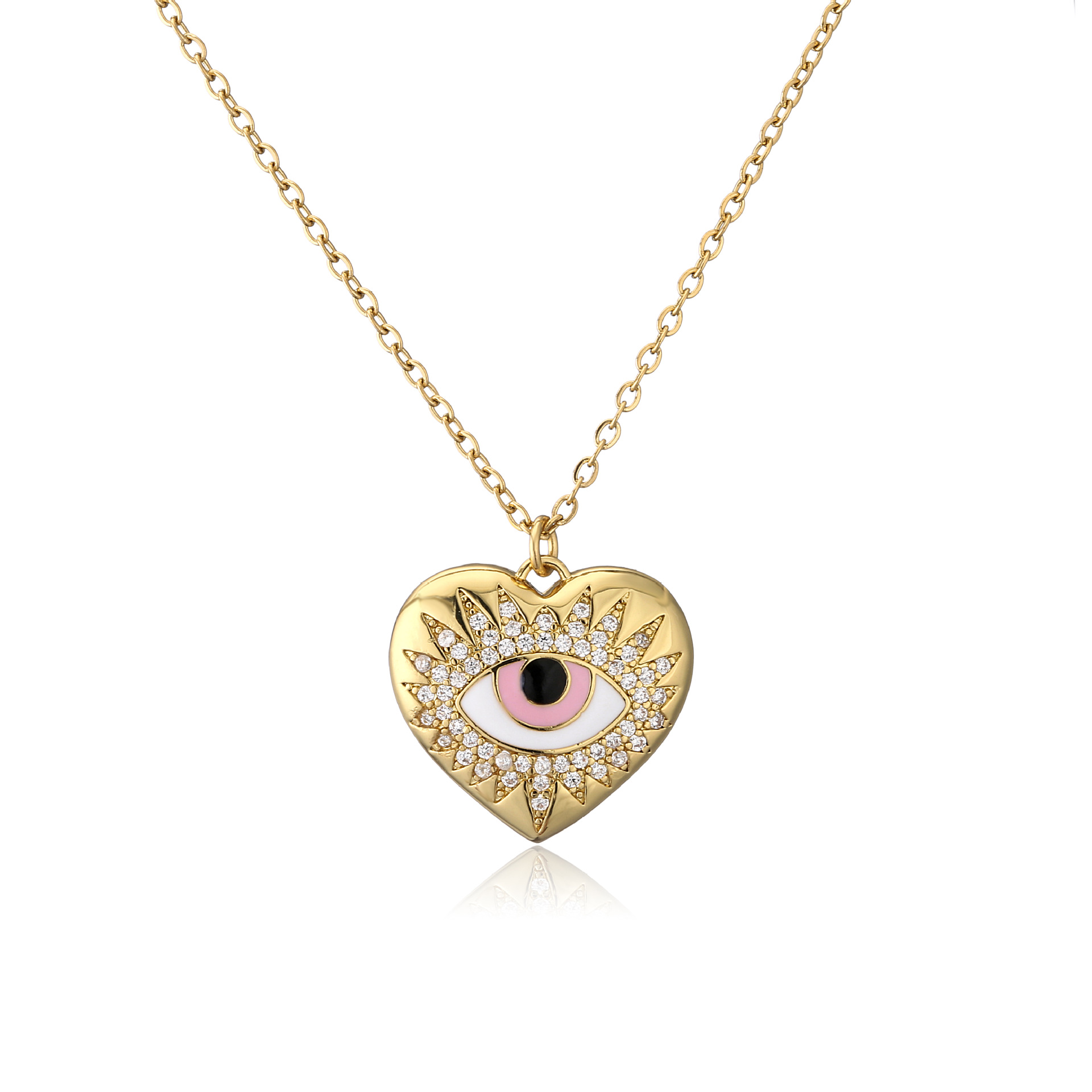 retro heart eye pattern O word chain copper necklace