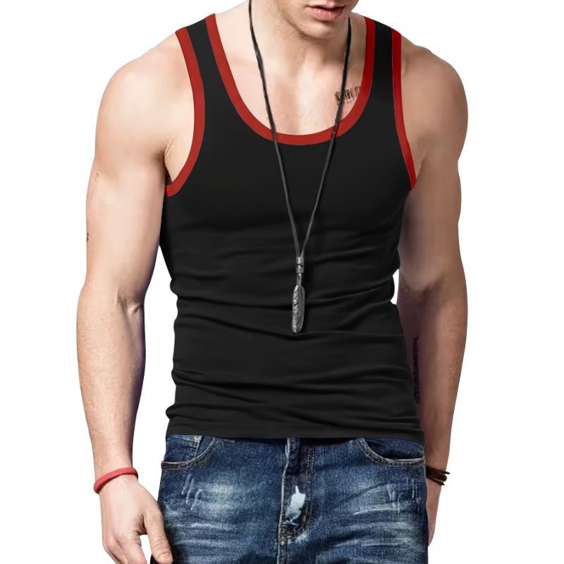 Men 's Tank Top With Contrast Color Design Sleeves