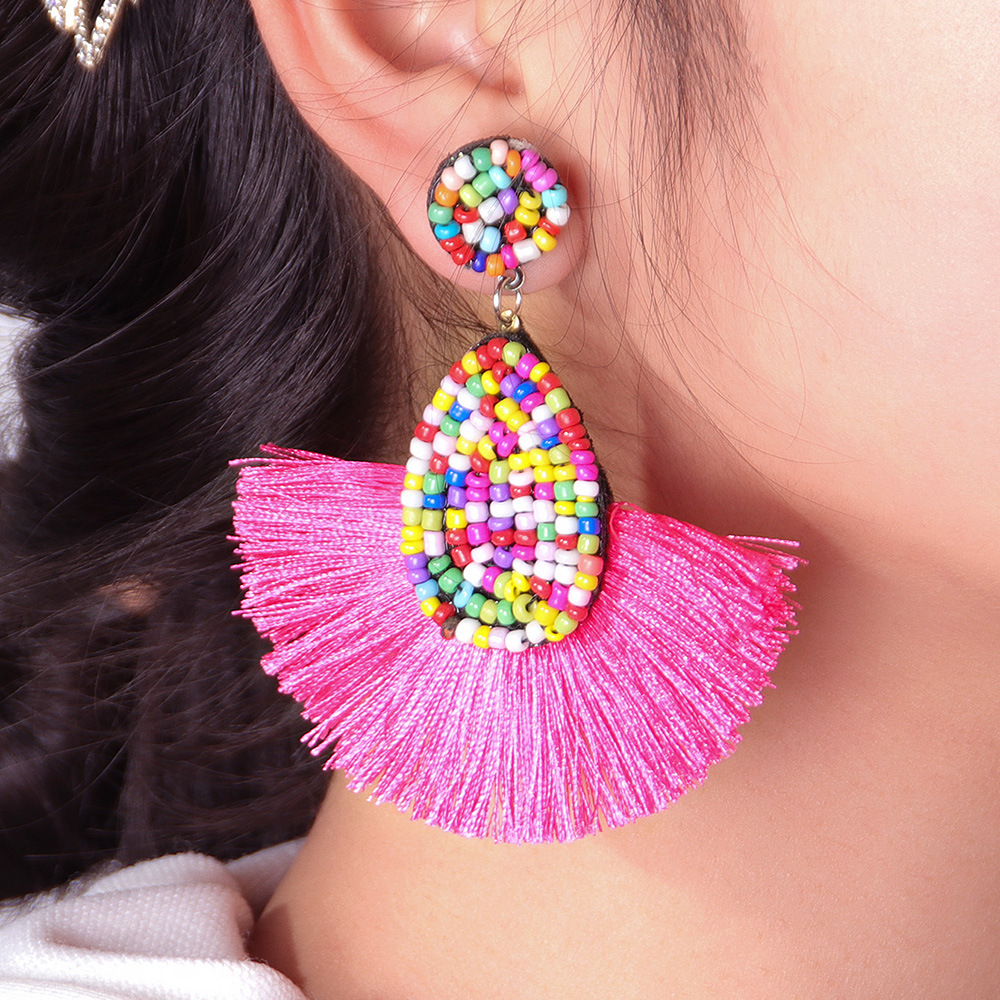 13g Weight Alloy Ear Needle Material Drop Earrings Classification 1 Pair Quantity Holiday, Daily Occasion Seed Bead Material Water Droplets Pattern Women's Gender Tassel Design Bohemian Style 1 Pair Bohemian Water Droplets Tassel Seed Bead Drop Earrings 无