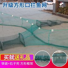 方形双尾拦鱼网拉网鱼笼虾笼捕鱼网折叠渔网八字网虎口双向尾PE料