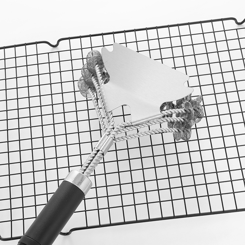 Cepillo de limpieza de barbacoa de acero inoxidable de Amazon Cepillo de limpieza de horno de alambre de acero de tres cabezas de 18 pulgadas Cepillo de parrilla de malla de parrilla BBQ