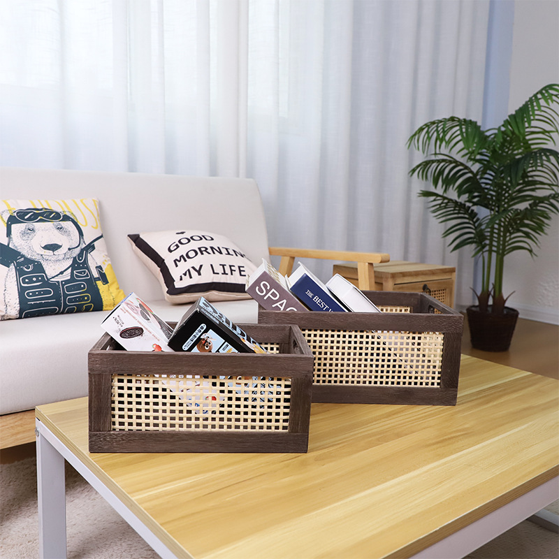 Cestas de almacenamiento de escritorio de madera maciza estilo americano transfronterizo marrón oscuro retro estilo casero de madera maciza de ángulo recto cesta de almacenamiento