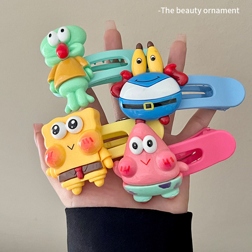  New Cartoon SpongeBob Pie Big Star Hair Clip Acrylic Duckbill Clip Cute Side Bangs Clip Wholesale