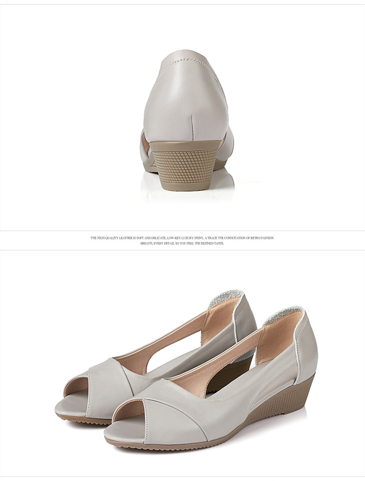 Dép sandal nữ da thật mùa hè, quai chữ V đơn giản, đế xuồng thấp — Màu be chi tiết 10