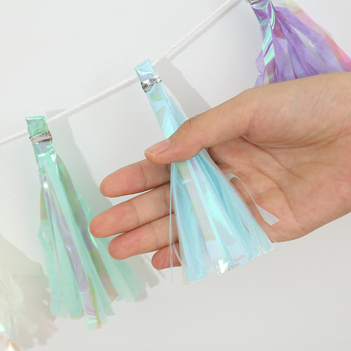 Manufacturer wholesale handmade DIY colorful tassel strings 12/pack aluminum foil garland birthday arrangement decorative paper tassels