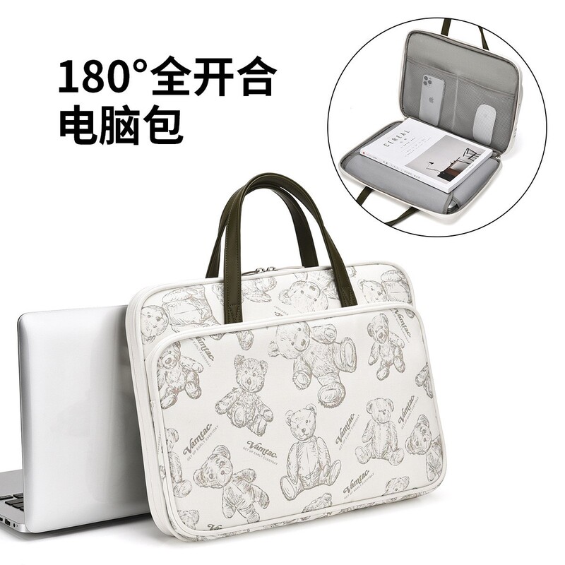 Cartoon Bear Laptop Bag 14inch Female Good-Looking Suitable for Apple Huawei 180 Full Open Laptop Bag