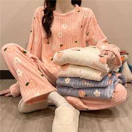 冬季卡通蜜桃仙女暖暖套装加厚加大珊瑚绒休闲女士家居服保暖睡衣