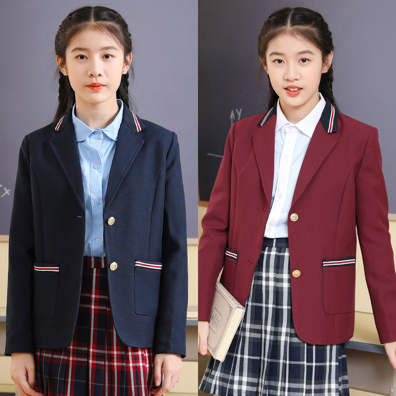 Boys' and Girls' School Uniform Suits, British Style Dark Navy Blue Suits, Middle and Large Children, Primary and Secondary School Students, Junior High and High School Students, One-Piece Drop Shipping