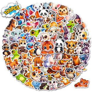 Cross-border 100 cute hand-painted graffiti all kinds of animal stickers PP material waterproof do not repeat stickers DIY decoration