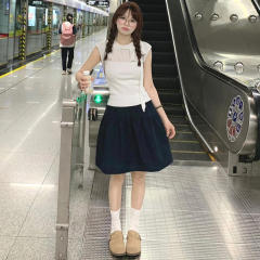 日系藏青色半身裙女夏季薄2025新款高腰显瘦a字短裙小个子五分裙