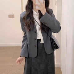 灰色西装外套女2025新款秋休闲气质名媛高级感独特漂亮小个子西服
