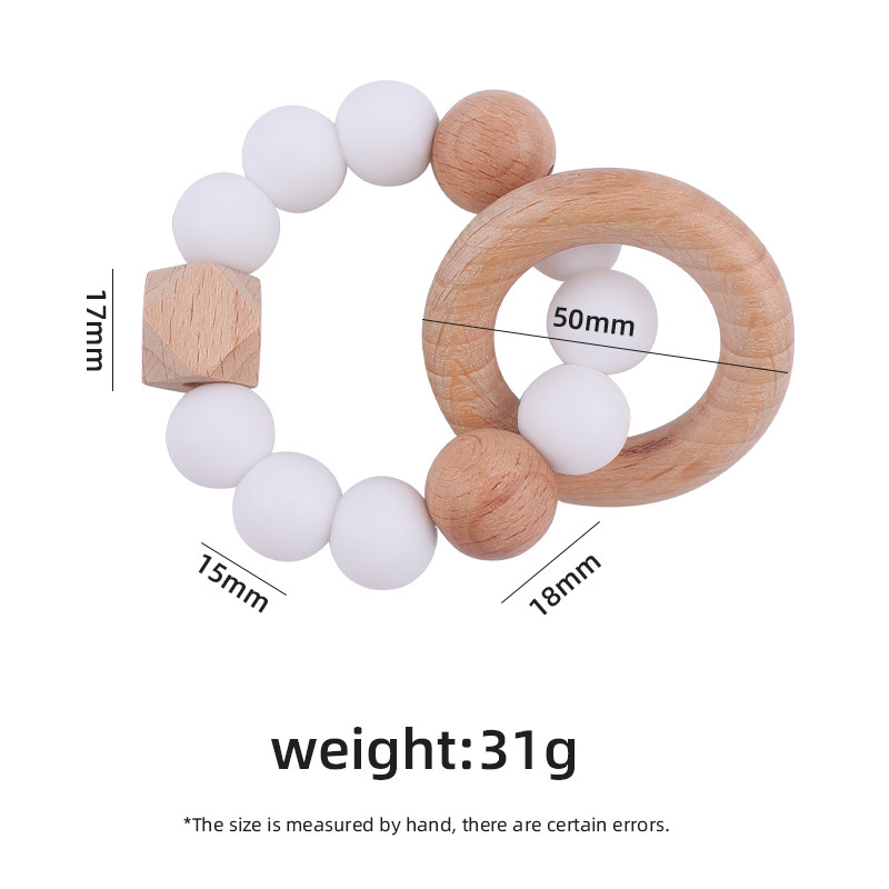 Nuevo bebé suministros de madera de haya anillo mordedor calmante bebé cuentas de silicona mordida molar pulsera mordedor juguete