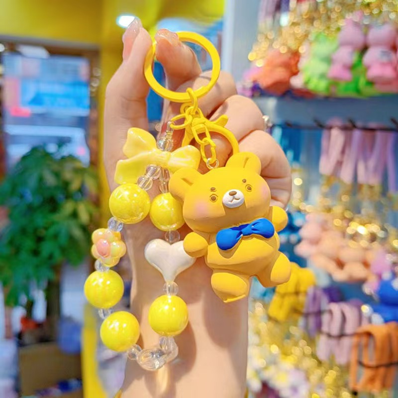 Muñeca con cuentas, llavero de coche, colgante, dibujos animados femeninos, dudo oso, ballena, pareja, llavero, bolso para teléfono móvil, colgante