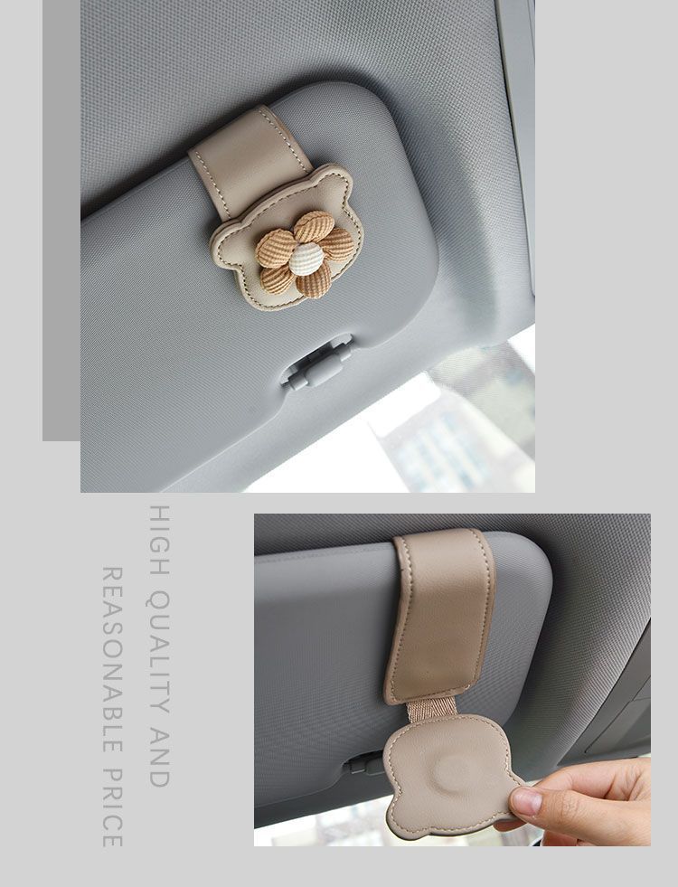 Cute Floral Car Glasses Holder Multifunctional Leather Car Sun Visor Sunglasses Card Holder