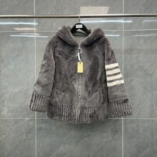 潮流TB冬季新款皮毛复合一体皮草羊羔毛拉链连帽外套女款时尚百搭