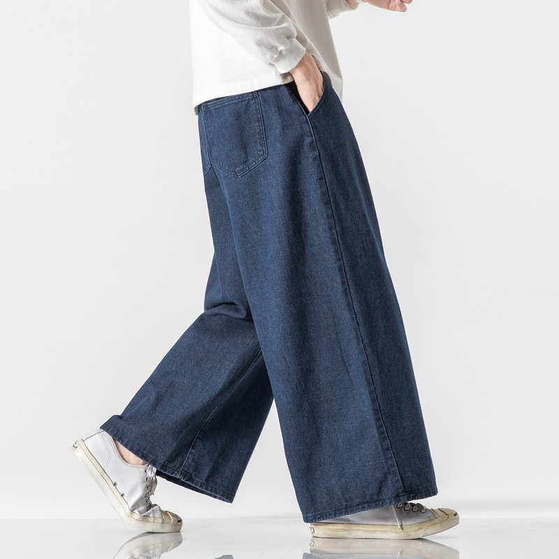 Foreign Trade Spring and Summer New Large Size Japanese Style Retro Denim Casual Harlan Wide Leg Straight Pants Men's Trendy Trousers