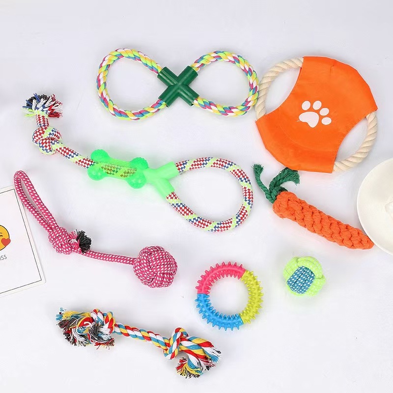 Amazon se especializa en combinación de juguetes para mascotas, juego de 10 piezas, combinación de juguetes de cuerda de algodón, juguetes de cuerda para perros, nudos, molares