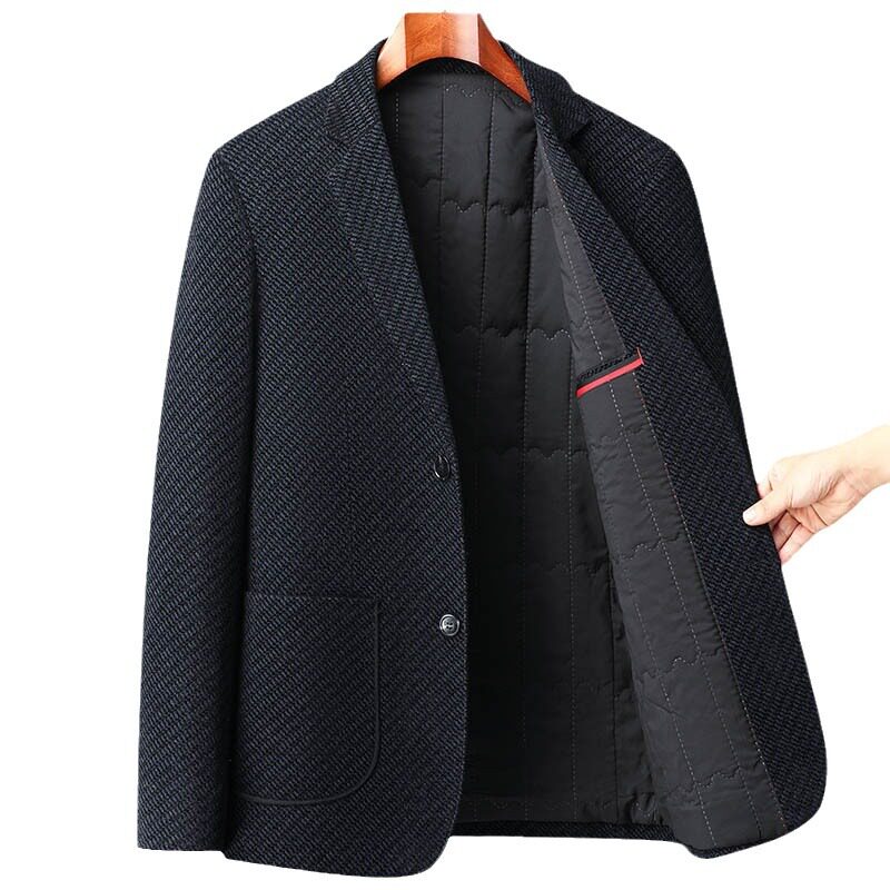 Áo vest nam dáng thon nhồi bông dày dặn không cần ủi phong cách Hàn Quốc, áo khoác tây đơn giữ ấm — Xanh lam đậm, Đen Xám