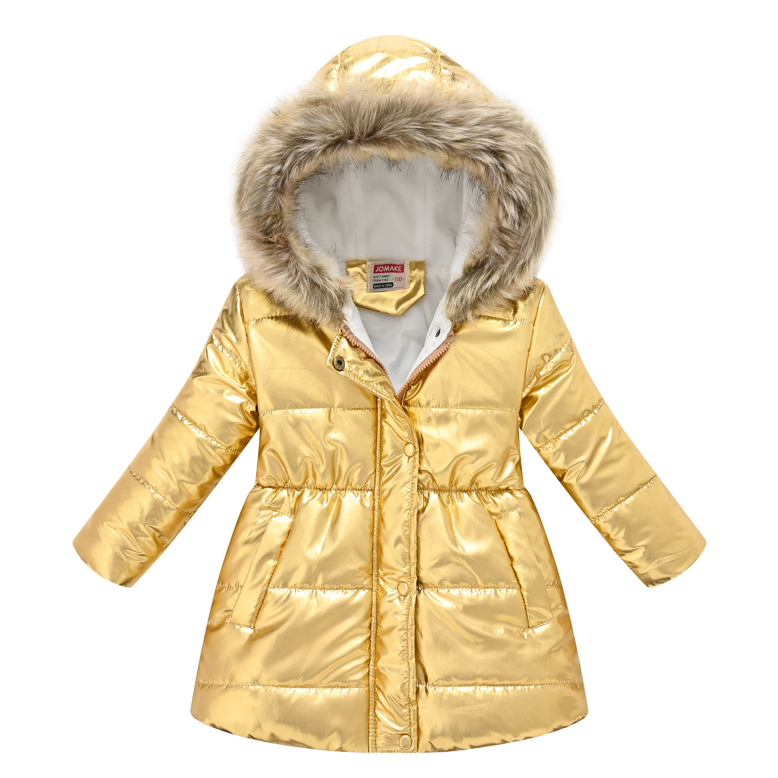 Children's cotton padded jacket new winter style big children's medium and long cotton padded jacket for boys and girls bright face thickened hooded wool collar cotton padded jacket