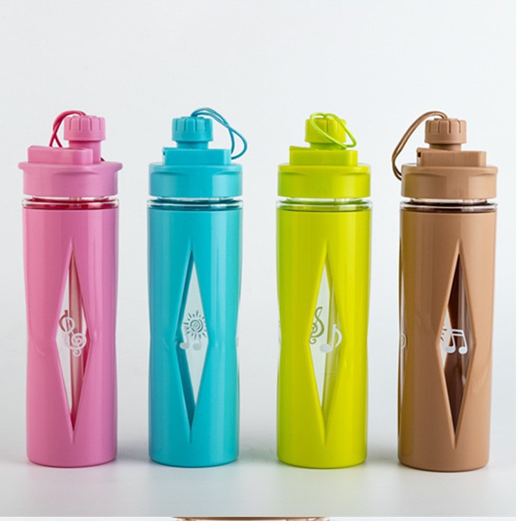 Botella deportiva de plástico doble pajilla