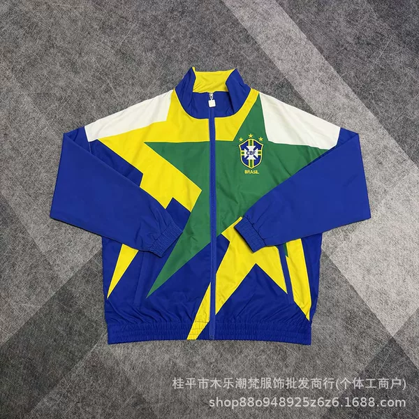 Vintage 9394 season Brazilian team jacket for men, pre-match football training warm-up jacket, windproof coat, cross-border shipping