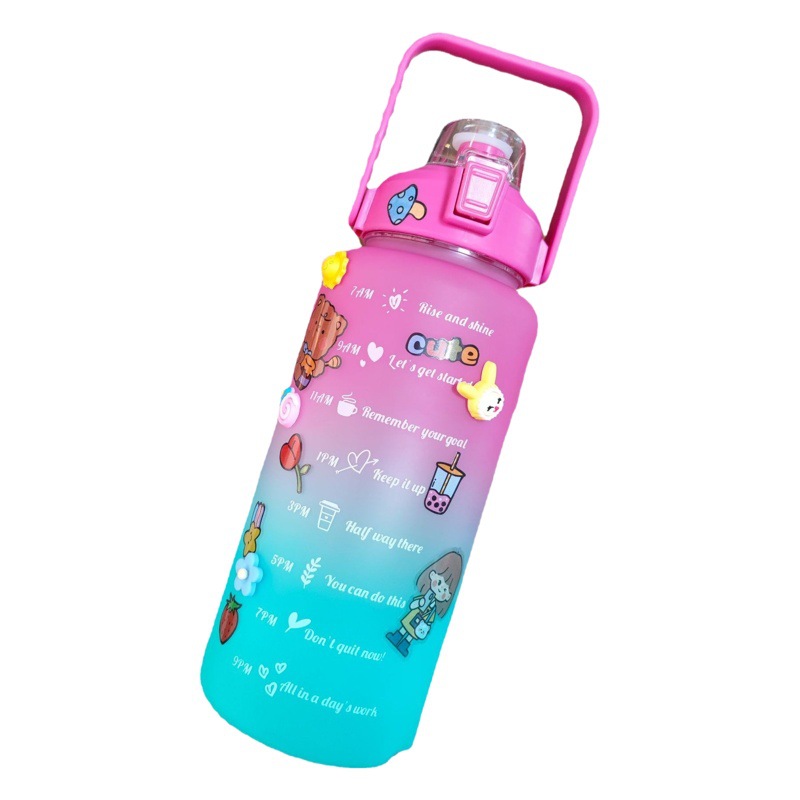 Botella de agua de gradiente de dos colores taza esmerilada hervidor deportivo de gran capacidad paja de beber directa taza de beber doble 2000ml