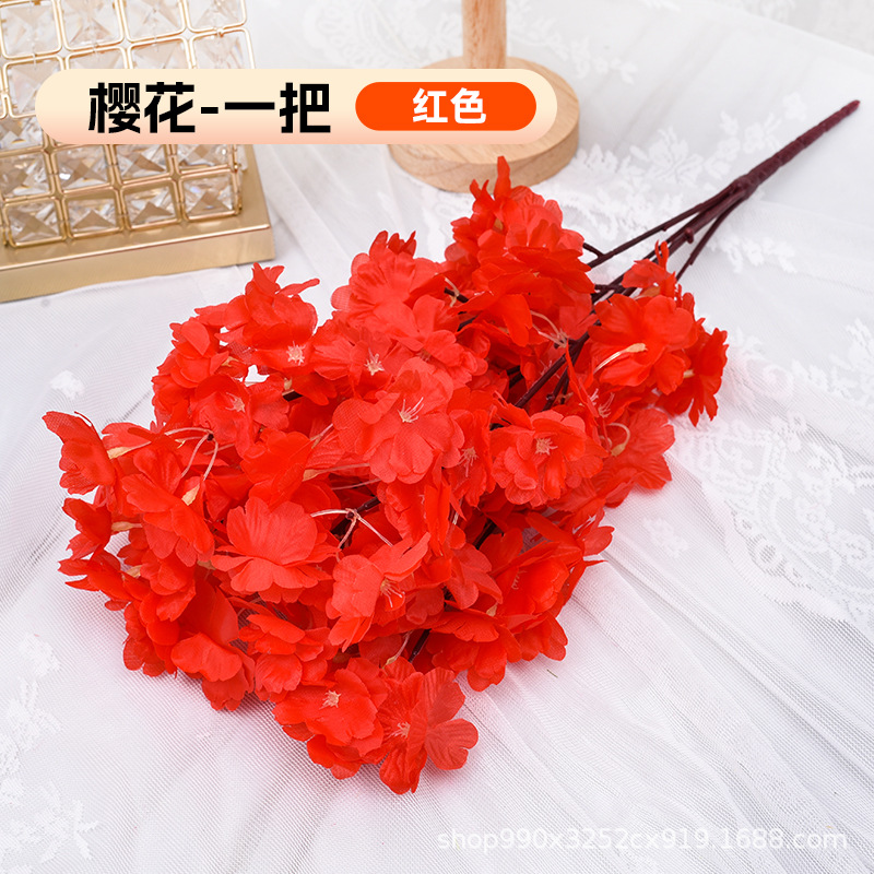 Flor de melocotón artificial rama falsa flor de ciruelo flor de cerezo rama sala de estar decoración Flor de seda boda flor falsa Flor de plástico ingeniería especial flor seca