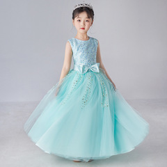 Girls dress sleeveless long sequined bow dress tutu skirt princess dress performance dress evening dress