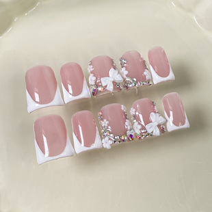 Dyed armor European and American duckbill nail art sweet bow French ice transparent hand-worn armor factory wholesale fake nails