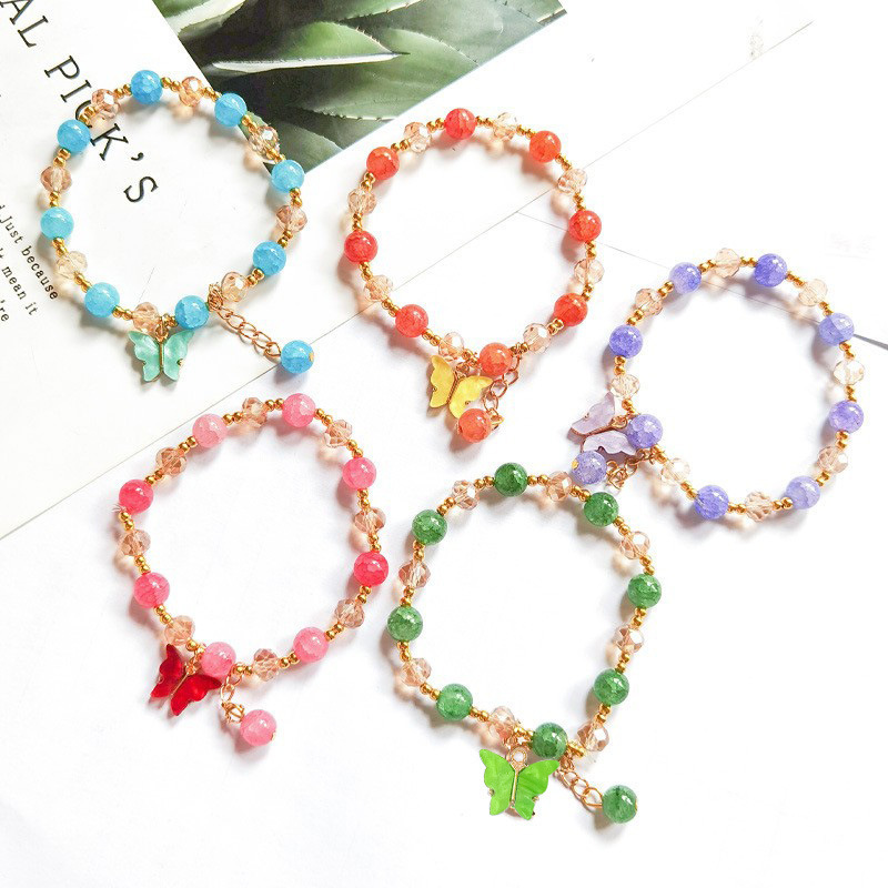New Butterfly Leaf Exploded Bracelet Small Gift Online Store Live Street Stall Wholesale Imitation Jade Cracked Crystal Bracelet