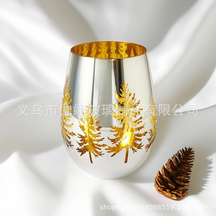 批发圣诞蜡烛杯树纹银色电镀烛台蜡烛台玻璃空杯跨境烛台工厂直销|undefined