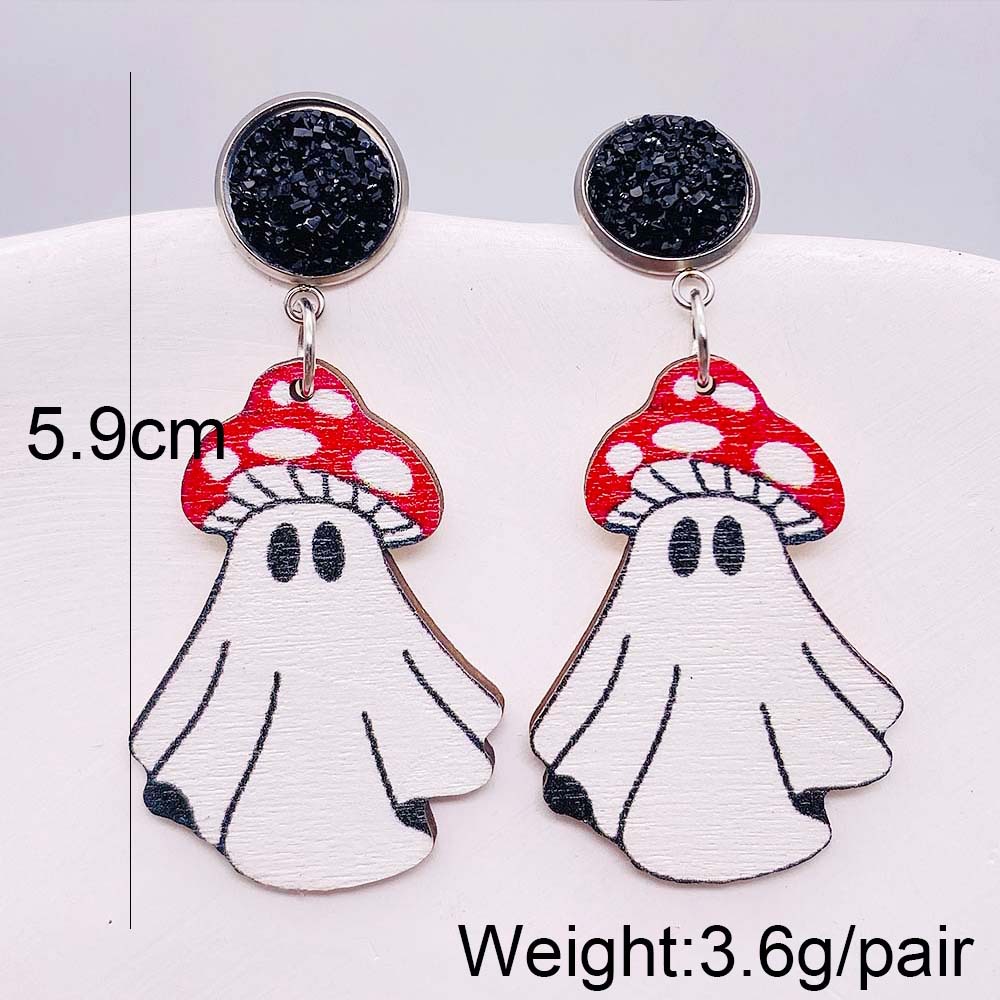 7g Weight Drop Earrings Classification 1 Pair Quantity Daily Occasion Wood Material Halloween Festival Owl, Spider, Skull Pattern Women's Gender Retro, Funny Style 1 Pair Halloween Retro Funny Owl Spider Skull Wood Drop Earrings 3