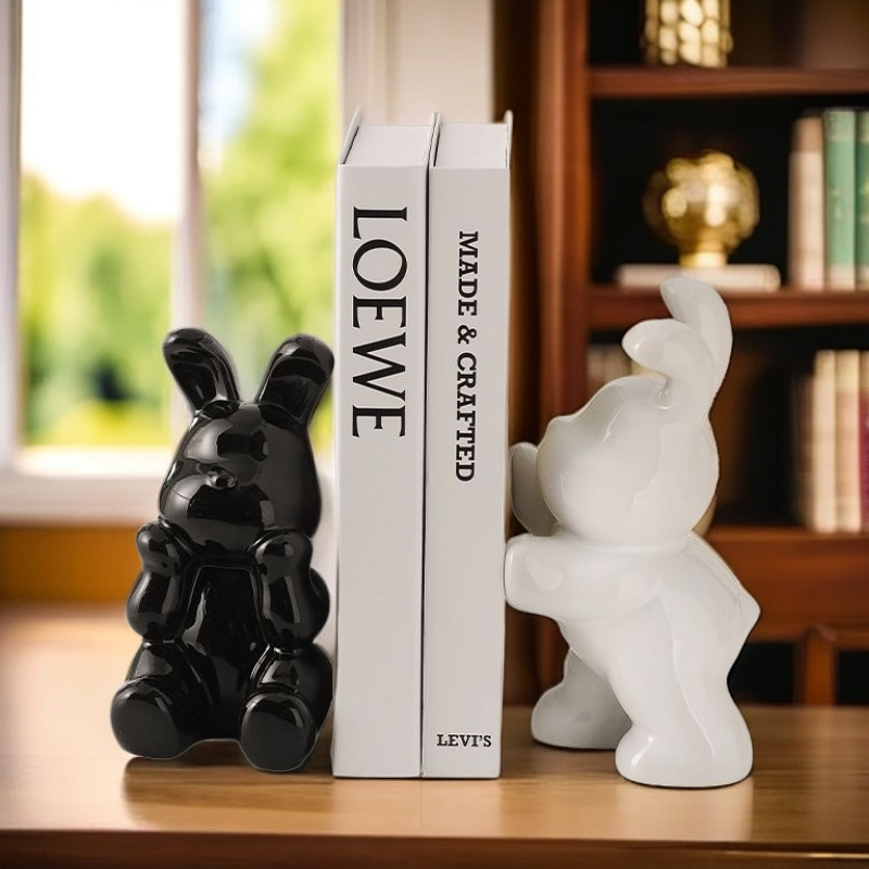 Modern Home Craft Decoration Ceramic Bookend Rabbit Living Room Study Bookcase Decorations Light Luxury Creative High-end Decoration