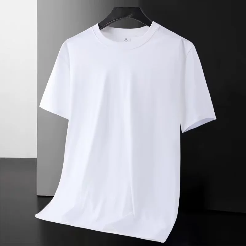 Однотонная мужская футболка с короткими рукавами, новинка лета 2025, повседневная модная рубашка большого размера, тонкая универсальная рубашка с верхом и низом