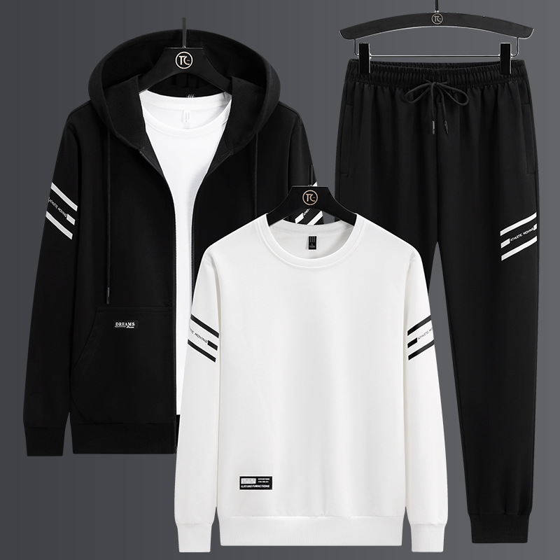 Autumn and winter suit men's three-piece suit sports trousers loose plus size hooded sweater cardigan casual full set of clothes men