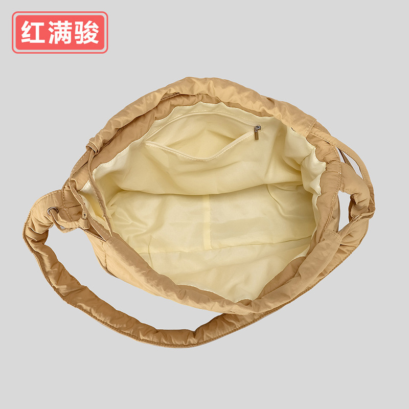 韩系百搭抽绳云朵包褶皱单肩斜挎包简约柔软大容量夹棉腋下包女|undefined