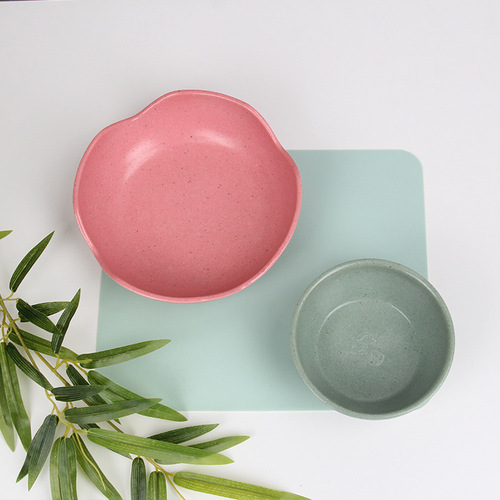 Pet bowl solid color lace high neck protection cat food bamboo fiber dog bowl double bowl utensils rice basin two-in-one manufacturer wholesale