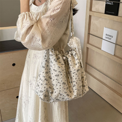 Summer fashion canvas bag Korean style ins style 2024 new floral cloth bag Ruiying large capacity single shoulder crossbody bag