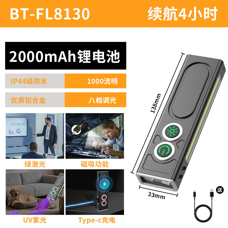 福朗跨境代发多功能方形手电便携小巧手电筒强力磁吸徒步手电|undefined