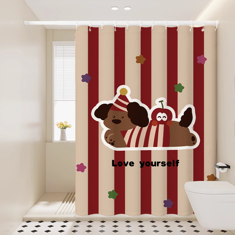 Cartoon Bathroom Shower Curtain Waterproof Fabric Bathroom Shower No-Drill Hanging Curtain Partition Shower Curtain