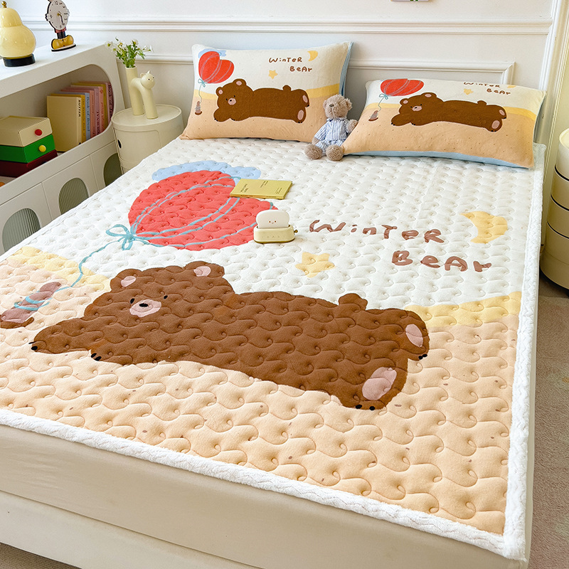 Thickened Milk Velvet Bed Pad Mattress Mattress fleece-lined Mattress Faleilong Student Dormitory Mattress Pillowcase Three-piece Set